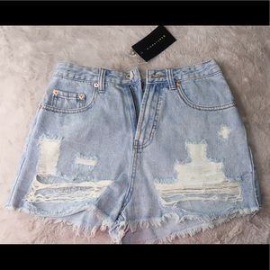 Distressed high waisted denim shorts